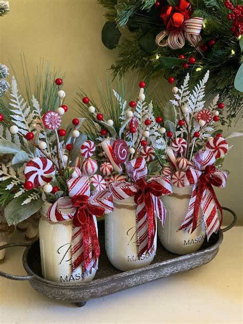 Christmas Mason Jar Centerpiece With Bows Holiday Centerpiece - Etsy ...