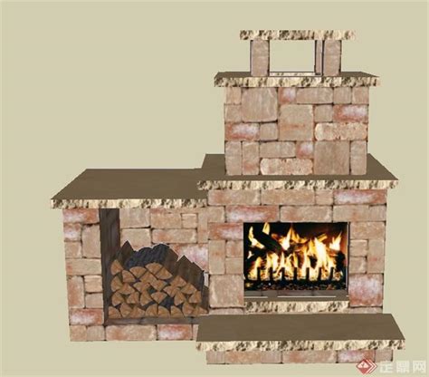 某砖砌室内壁炉设计SU模型
