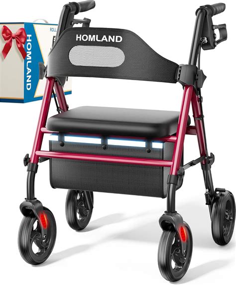 HOMLAND Foldable Rollator Walkers with Seat for Seniors, 8'' Big Wheels ...