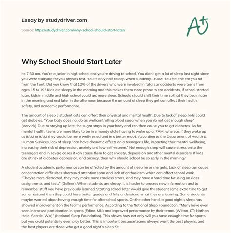 Why School Should Start Later - Free Essay Example | StudyDriver.com
