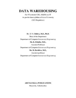 DW-UNIT I- Lecture Notes - UNIT I Data Warehouse Introduction A data ...