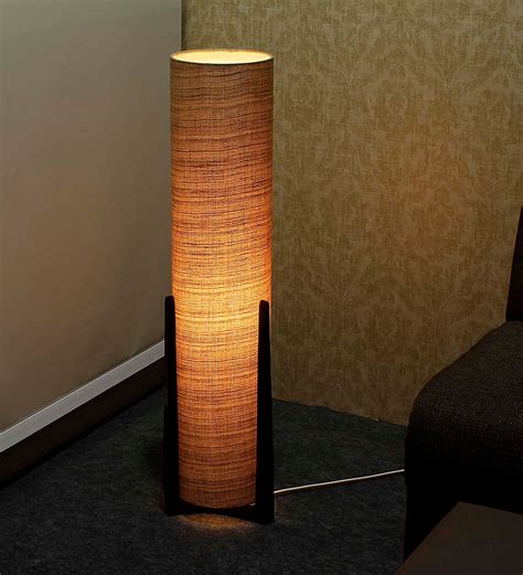 Buy Grey Fabric Shade Column Floor Lamp With Wood Base By Craftter ...