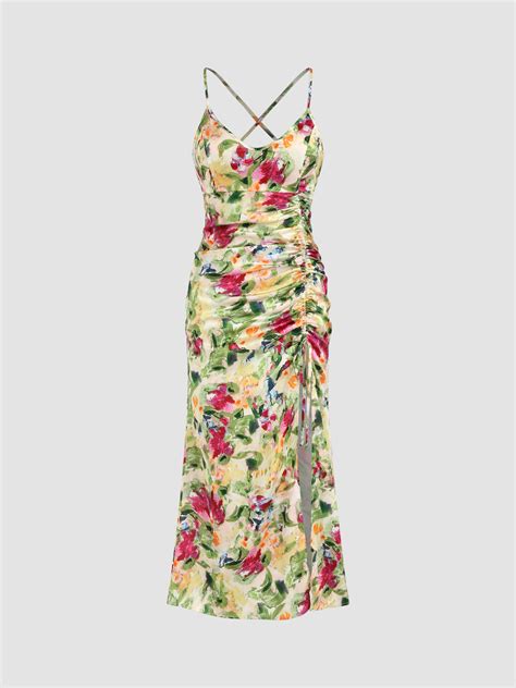Floral Painting Drawstring Maxi Dress For Vacation