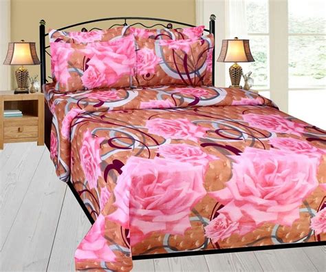 Mansi Overseas MI09 Floral 100% Cotton Double Bedsheet with 2 Pillow ...