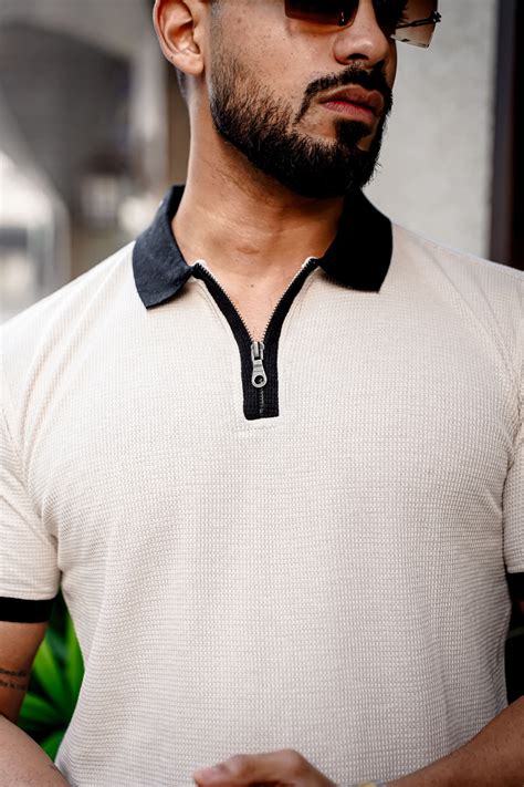 Cream Waffle Polo Zipper T-Shirt – Gritstones