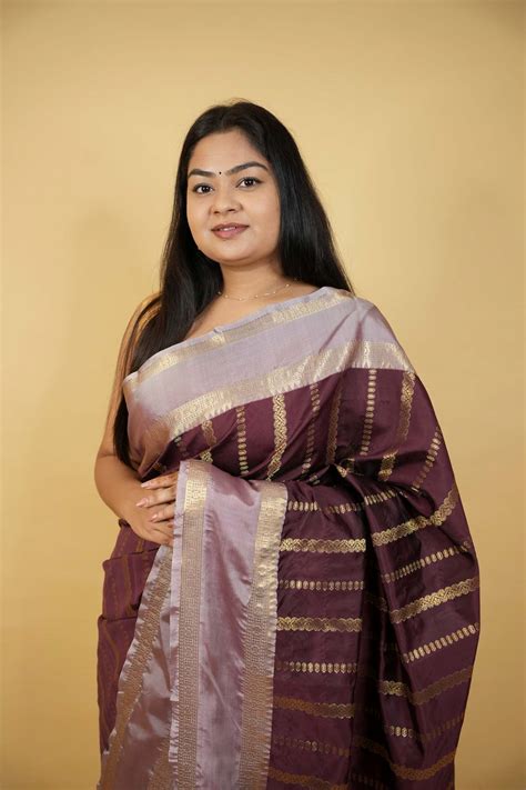 Banarasi Taffeta Silk with Zari Strip Weave & Contrast Border Wrap in