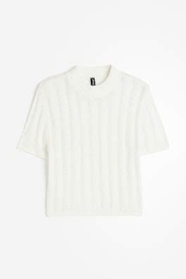 Ladder-stitch-look knitted top - Cream - Ladies | H&M IN