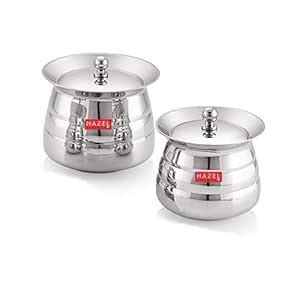 Buy HAZEL Stainless Steel Dal Serving Handi Set of 2 | Small Biryani ...