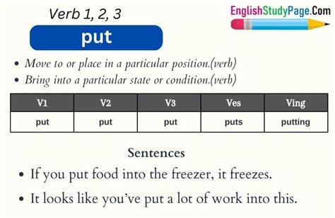 Put Verb 1 2 3, Past and Past Participle Form Tense of Put V1 V2 V3 ...