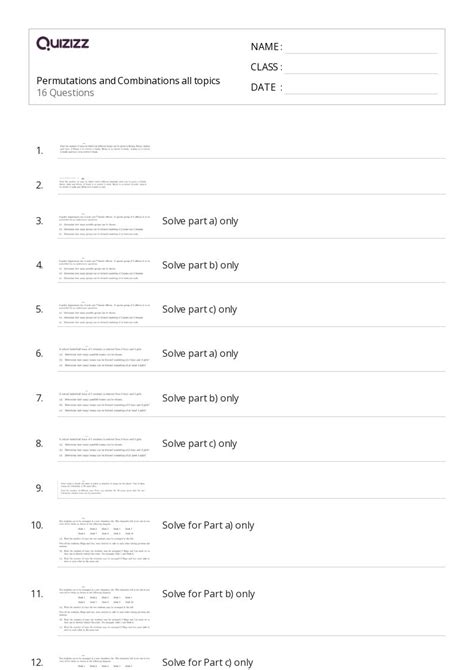 50+ permutations worksheets for 9th Class on Quizizz | Free & Printable