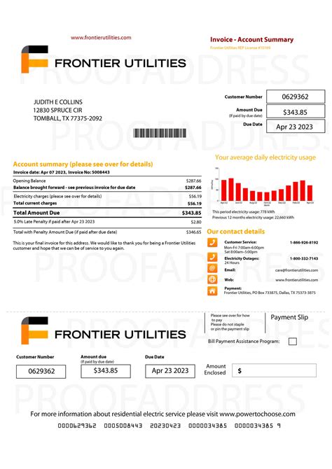 Order Editing utility bill Frontier Instant Delivery Custom info