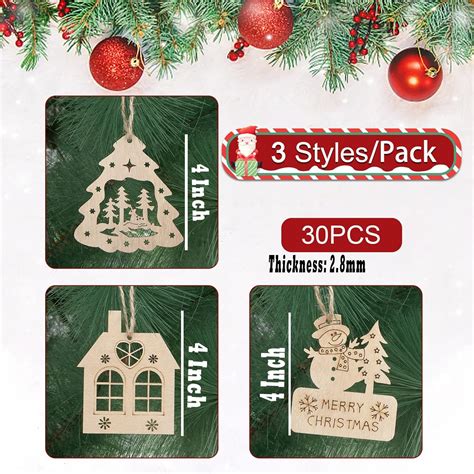 Buy 30 Pcs Wooden Christmas Decorations Xmas Tree Hanging on cliths ...