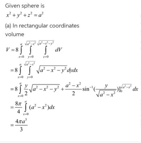 Find the volume of sphere x2 y2 z2=a2 - Brainly.in