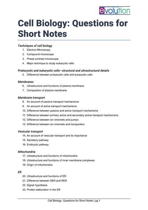 Cell Biology-Practice Questions - Cell Biology: Questions for Short ...