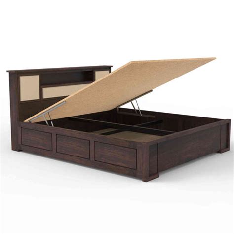 Feelinn Solid Sheesham Wood Hydraulic Bed With Box Storage (King Size ...