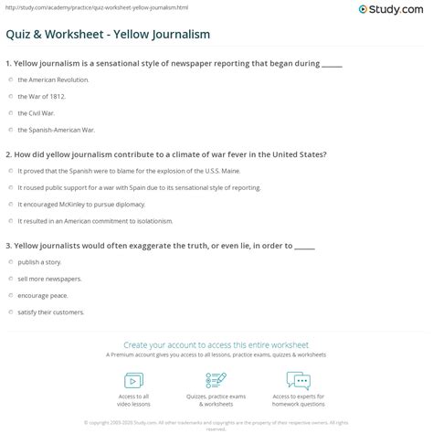 Quiz & Worksheet - Yellow Journalism | Study.com