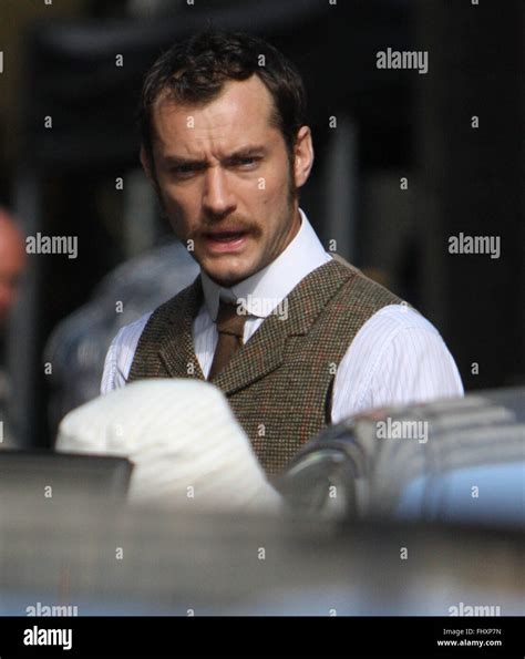 Jude Law as Dr watson on film set of Sherlock Holmes London Islington ...