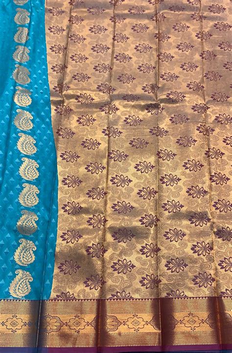 Vegan Silk Saree Rama Green Colour Saree with Copper Border – Kumaran Silk