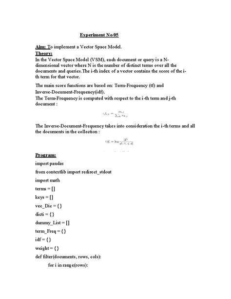 115 IR 5 - Information retrieval - Experiment No 05 Aim: To implement a ...