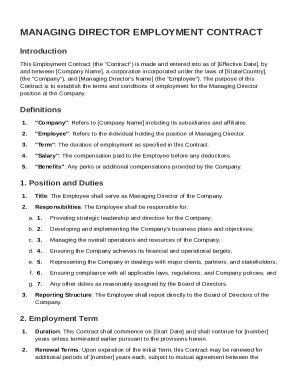 Manag Director Employment Contract Template - Fill and Sign Printable ...