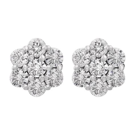 2 Carat Diamond Floral Cluster Flower Stud Earrings in 14 Karat White ...
