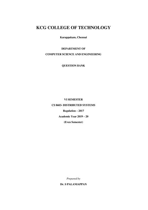 CS 8603- Distributed Systems UNIT 1,2,3 - KCG COLLEGE OF TECHNOLOGY ...