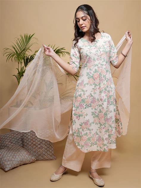 Skin Cotton Round Floral Print Kurta For Women's – Vari