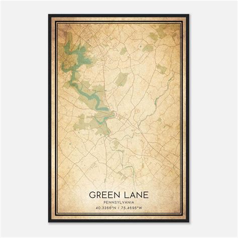 Vintage Green Lane Pennsylvania Map Poster, Green Lane PA City Road ...