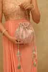 Buy Pink Embroidery Floral Zari Potli Bag by Amyra Online at Aza Fashions.