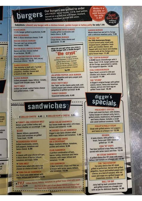 Menu at Digger's Diner Brentwood restaurant, Brentwood