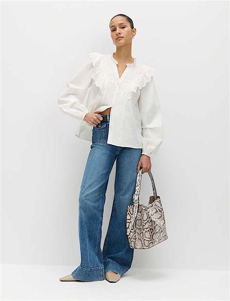 Buy Pure Cotton Broderie Long Sleeve Blouse at Marks & Spencer