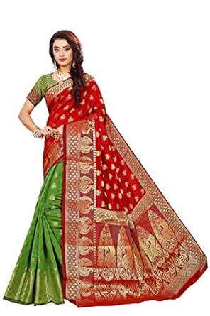 Buy Indian Fashionista Women's Banarasi Silk Saree with Blouse (Peacock ...