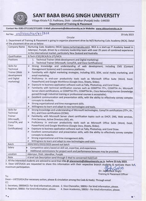 Sant Baba Bhag Singh University Job Placement Portal