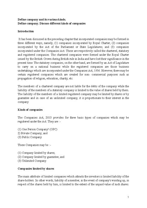 Kinds of companies - Define company and its various kinds. Define ...