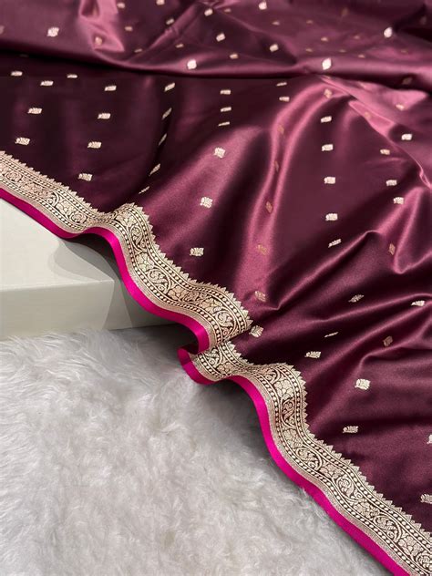 Premium Banarasi Satin Katan Saree in Garnet Shades SK90 – ZAIRA
