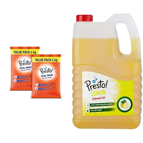 Presto! Total Wash Detergent Powder, Twin (4 Kg + 4Kg) Pack and Presto ...