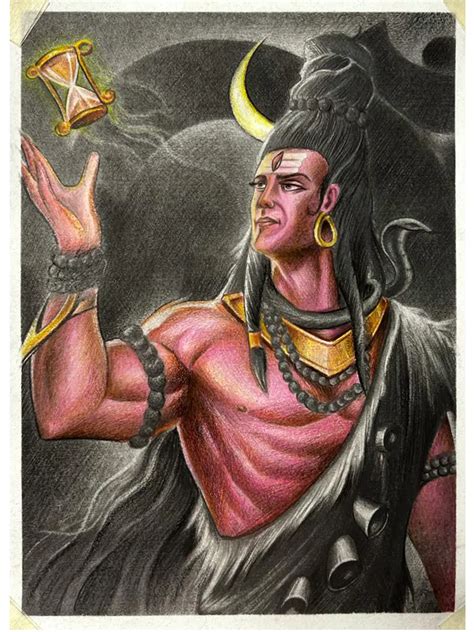 Lord Shiva (Bholenath) | Pencil Sketch | Painting by Sanju Basu | Exotic India Art - painting of lord shiva