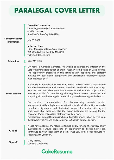 Paralegal Cover Letter Template & Best Examples | CakeResume