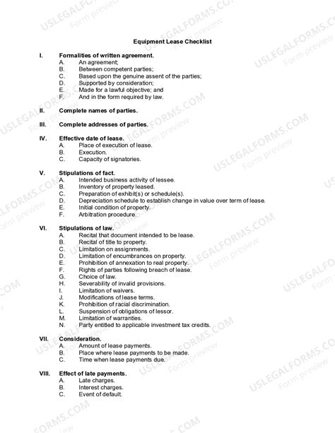 Utah Equipment Lease Checklist | US Legal Forms