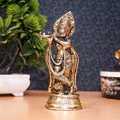 Brass Antique Lord Krishna Idol Showpiece For Home Pooja Dacor Gift ...