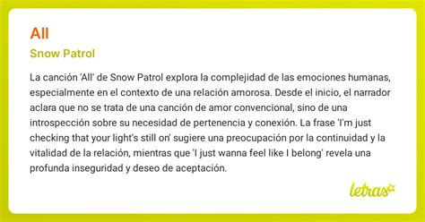 Significado de la canción ALL (Snow Patrol) - LETRAS.COM