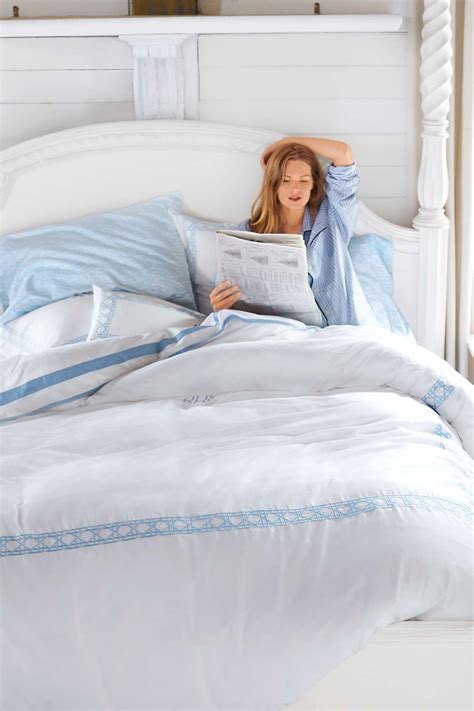 400 No Iron Embroidered Cane Weave Duvet Cover and Sham from Lands' End ...