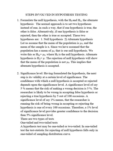 Steps Involved in Hypothesis Testing | PDF | Statistical Hypothesis Testing | Statistical ...