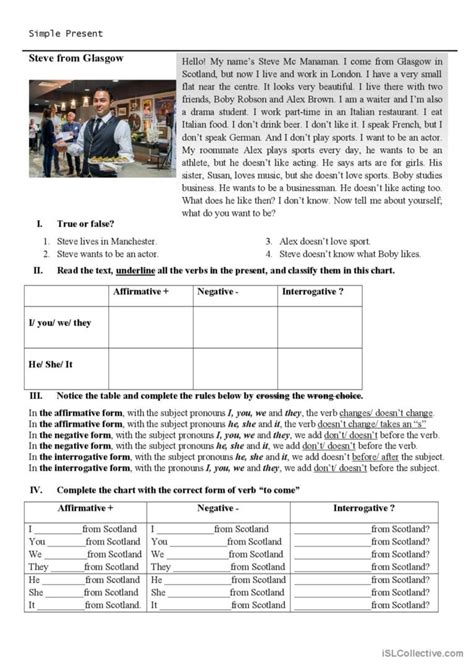 Image result for Reading Comprehension Worksheets Present Simple