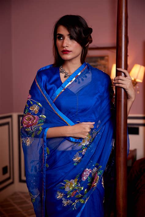 Cobalt blue Organza Neelima Saree – Atelier Shikaarbagh