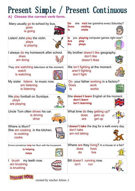 Image result for Present Simple vs Continuous Worksheet