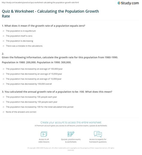 Quiz & Worksheet - Calculating the Population Growth Rate | Study.com