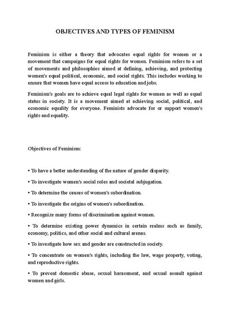 Feminism: Objectives & Types in Historical Contexts and Waves - Studocu