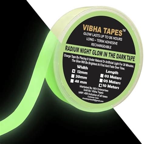 VIBHA TAPES Vibha Radium Tape Night Glow In Dark Tape 12Mm (0.5 Inch ...