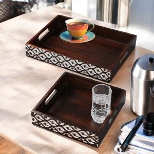 The Urban Store Decorative Hand Crafted Wooden Serving Trays - Set of 2 ...